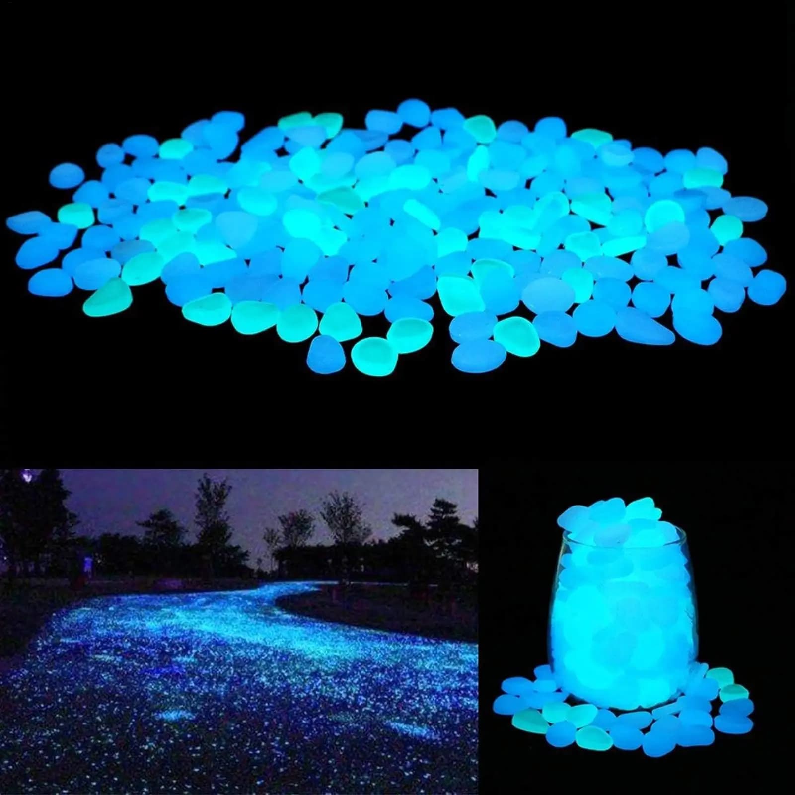 200 pièces de galets lumineux pour jardin, pierres lumineuses pour aménagement extérieur, galets pour cour, allée, aquarium