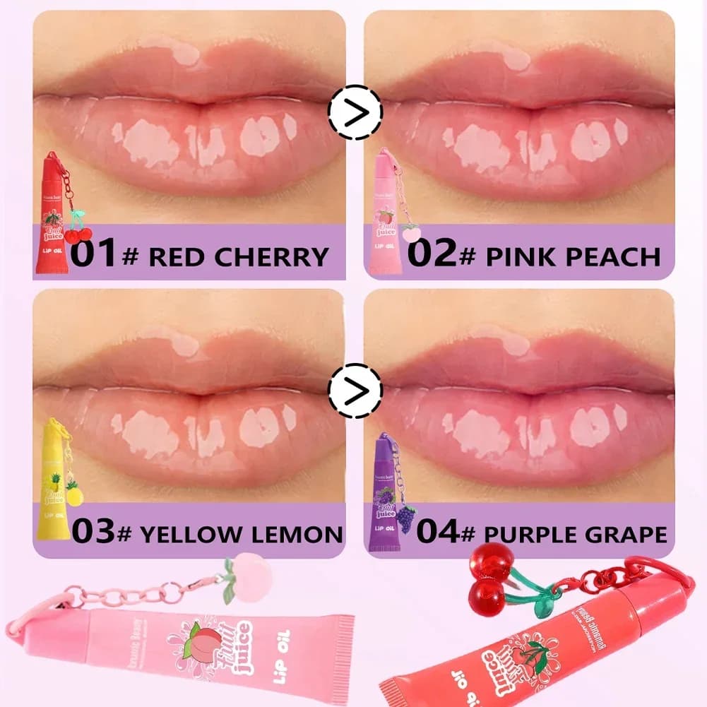Huile à lèvres fruitée pour femme avec porte-clés – Hydratante, nourrissante et portable – Gloss à lèvres effet jus de fruits