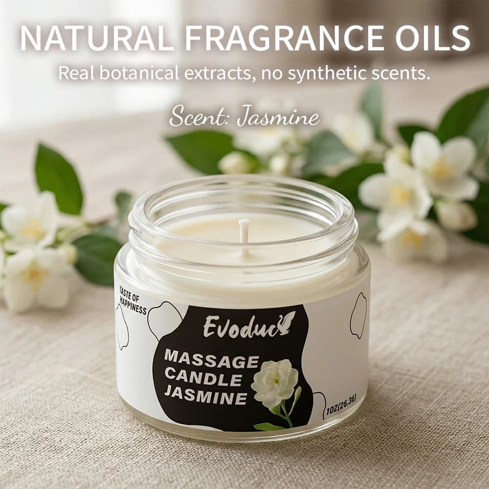 Bougie de massage à l'huile de jasmin, cire de soja à faible point de fusion, pour soins de la peau, hydratante, relaxante, bain de spa chaud, cadeau pour couples, femmes, Noël