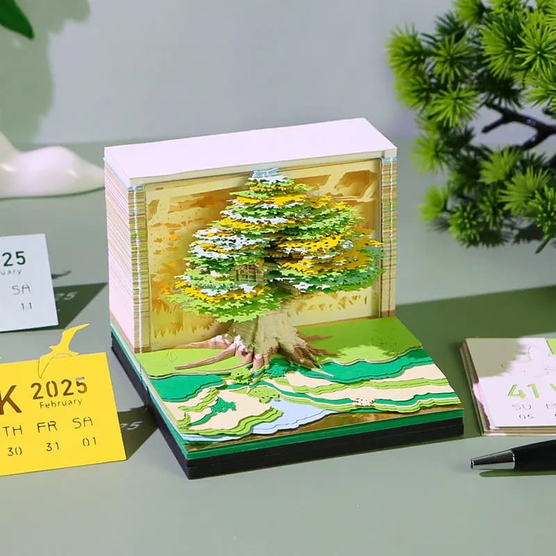 Calendrier 2026 décor de bureau bloc-Notes 3D Sakura Treehouse