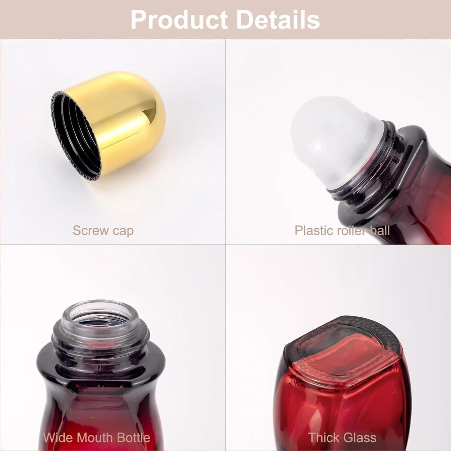 1 pièce Flacon roll-on en verre 50 ml rouge dégradé avec bille roll-on en plastique et ouvre-bouteille, contenant pour huiles essentielles