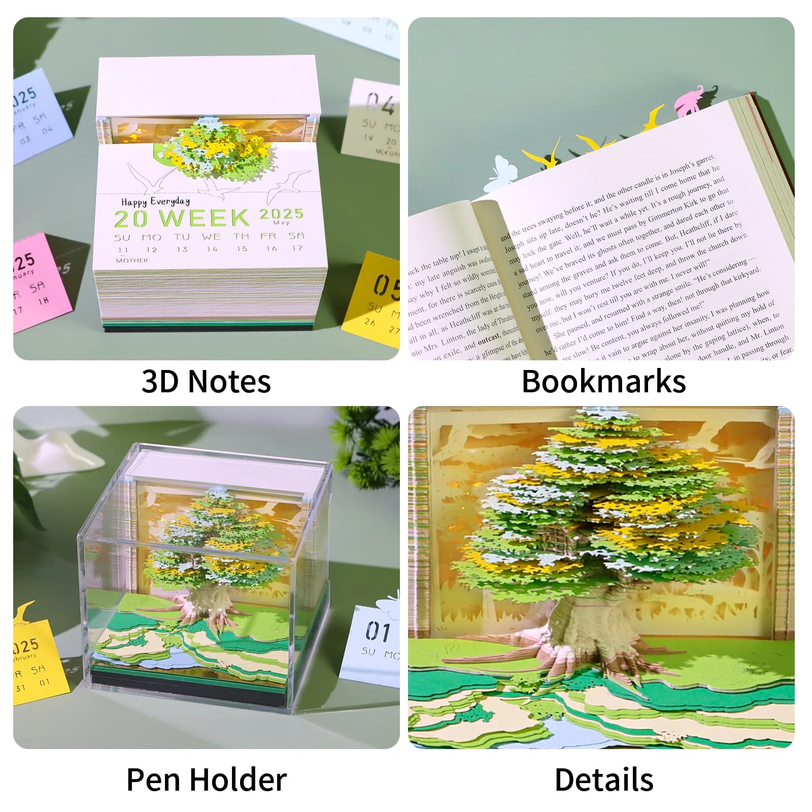 Calendrier 2026 décor de bureau bloc-Notes 3D Sakura Treehouse