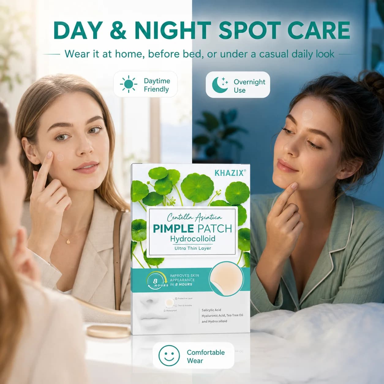 Pansements hydrocolloïdes à la Centella Asiatica pour l'acné et les imperfections, 12/24 pièces