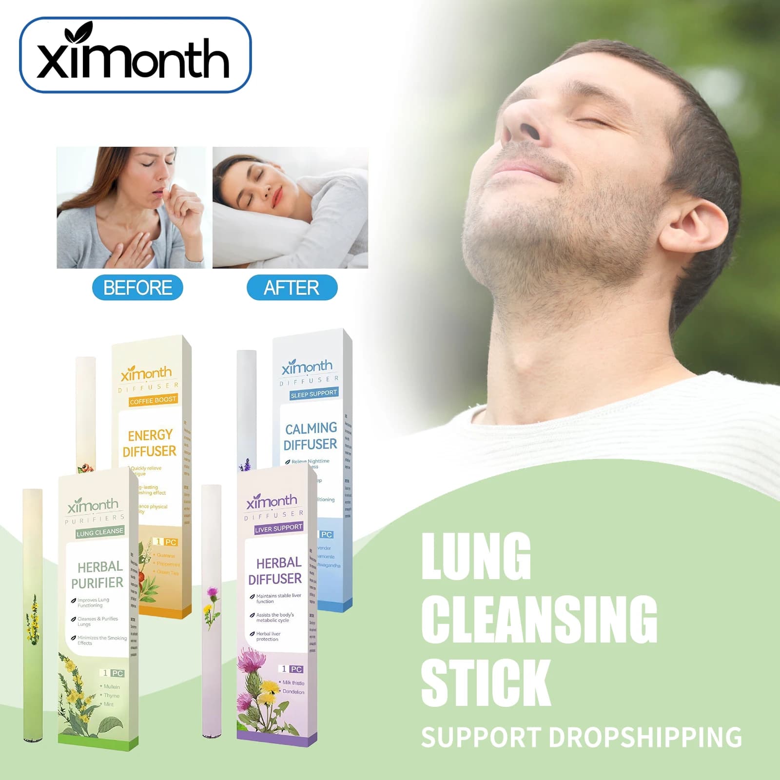 Purificateur de poumons à base de plantes, bâton de nettoyage pour protéger le foie, soulage la Fatigue, la somnolence, huile essentielle rafraîchissante à la menthe, barre énergétique