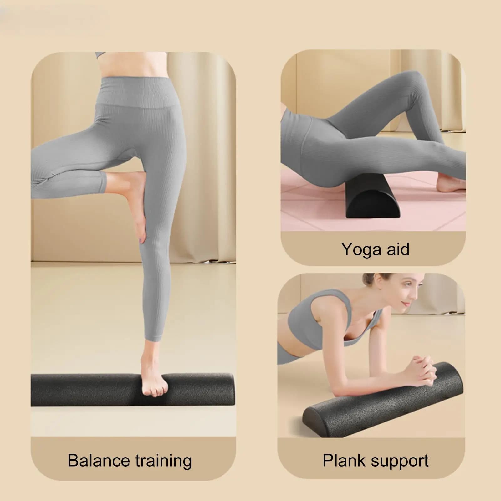 Rouleau de yoga demi-rond pour la relaxation musculaire, l'équilibre et l'entraînement, bloc de massage en mousse pour le Pilates et le sport