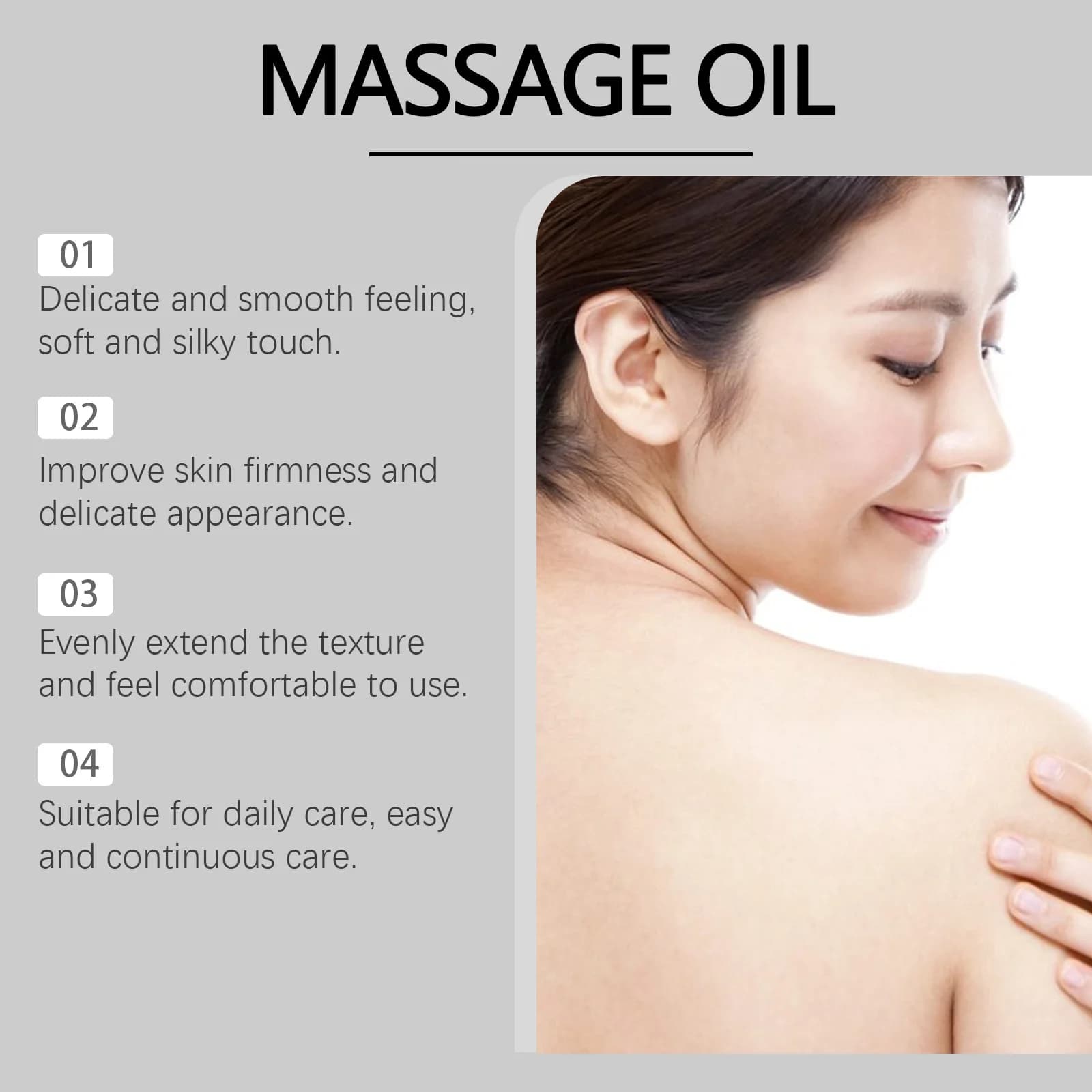 Huile de Massage hydratante pour le corps, nourrissante, lissante, raffermissante, apaisante, éclaircissante, réduit les rides, huile de Massage pour le corps douce