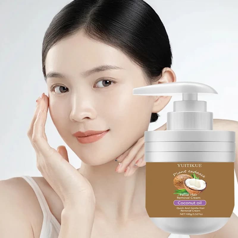 Crème dépilatoire visage à l'huile de coco YUITIKUE - Épilateur doux pour les lèvres, soyeux, non collant, hydratant et sans points noirs, 100g