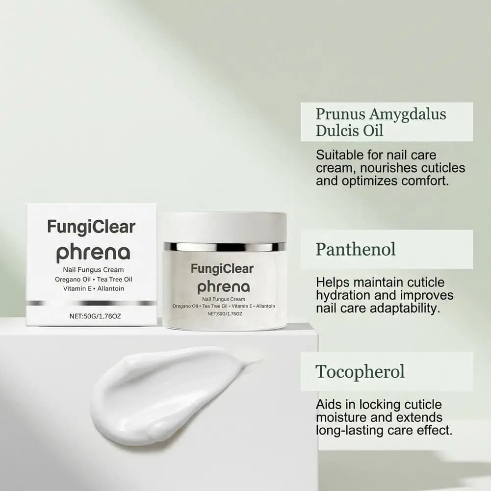 Crème antifongique pour ongles FungiClear avec huile d'origan et d'arbre à thé – Lisse et nourrit les peaux sèches et gercées, réparation naturelle pour des ongles sains 50g