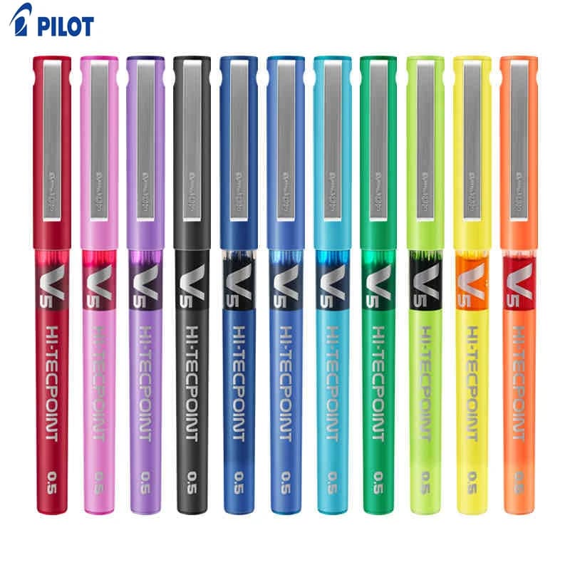 Stylo à bille à encre liquide Pilot V5 Hi-Tecpoint, pointe de 0.5mm, ligne bleue de 0.3mm, recharge d'encre 12 couleurs, stylos à bille à bille à Gel