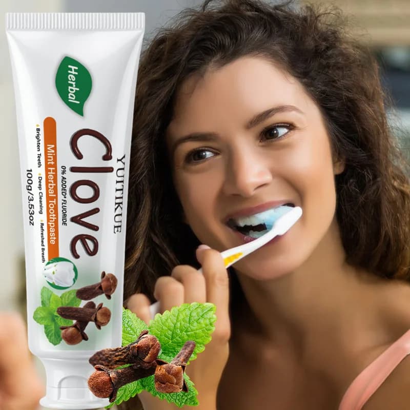 YUITIKUE Dentifrice Herbal Menthe Clou de Girofle 100g Sans Fluorure pour un Nettoyage en Profondeur, des Dents Éclatantes et une Haleine Fraîche