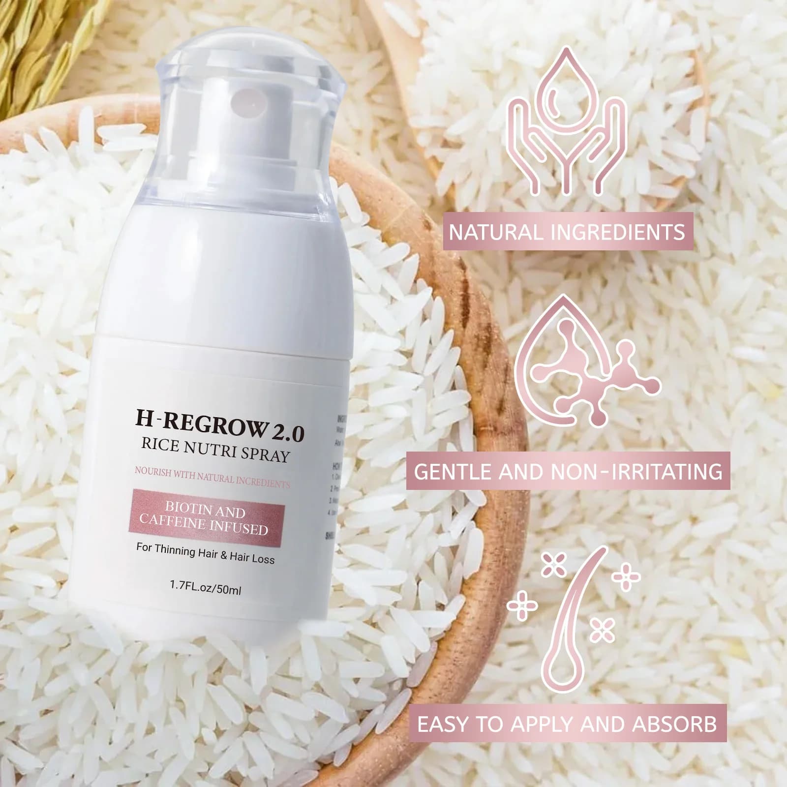 Spray capillaire au caféine et au gingembre naturel - Formule de biotine de lysine premium 50 ml. Traitement anti-chute pour la croissance des cheveux plus épais.