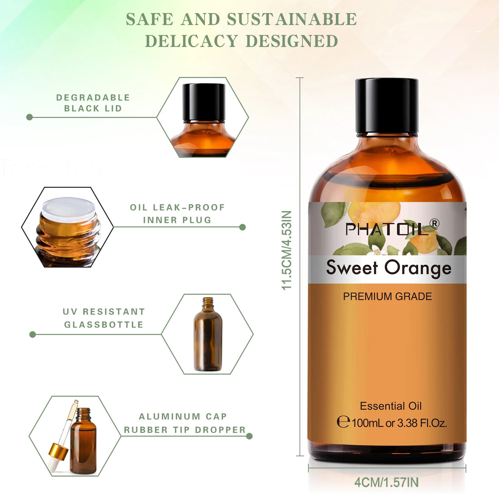 PHATOIL 100ml huile essentielle d'orange douce pour diffuseur aromathérapie huiles essentielles de parfum Premium pour la fabrication de bougies savon de bricolage