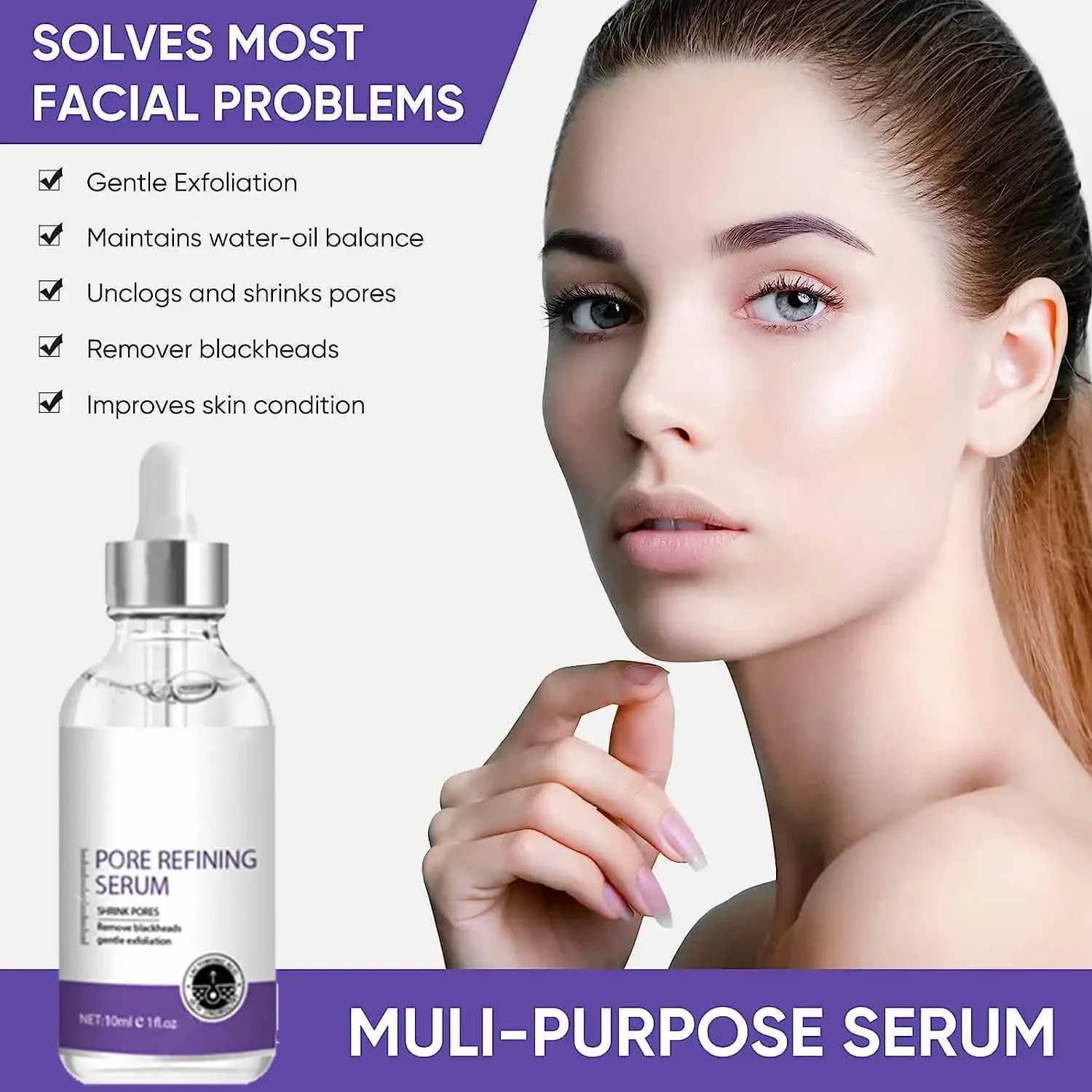 Sérum Réducteur de Pores Visage – Atténue les Pores Dilatés, Resserre et Minimise les Pores – Essence de Soin pour une Peau Ferme et Éclatante