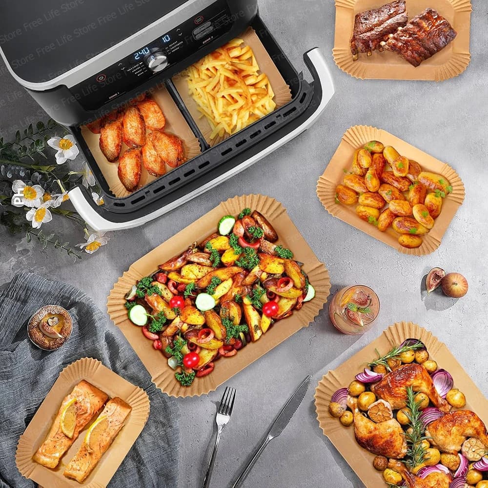Papier pour friteuse à air Ninja AF500EU jetable antiadhésif sans BPA cuisson saine sans huile Compatible avec les friteuses à air double zone