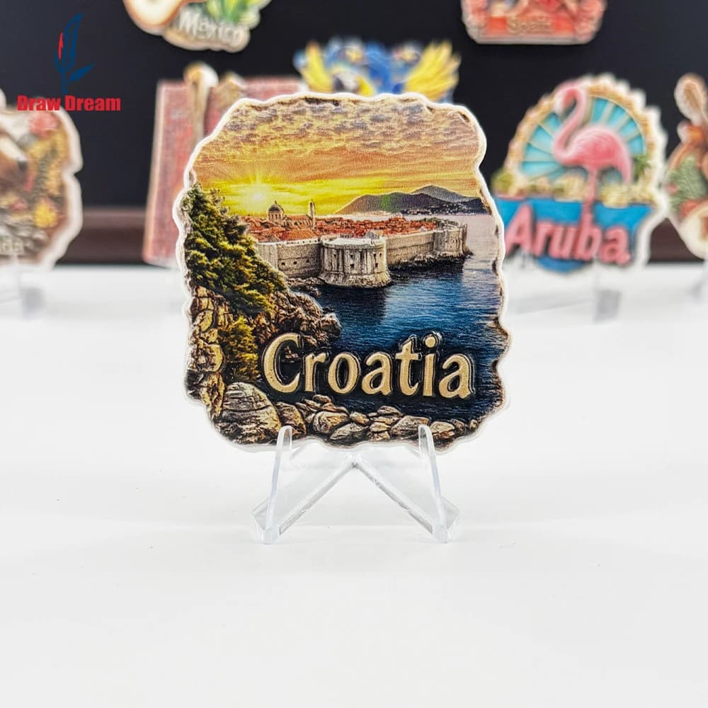 Aimant de réfrigérateur 3D créatif Coucher de soleil en bord de mer de Croatie