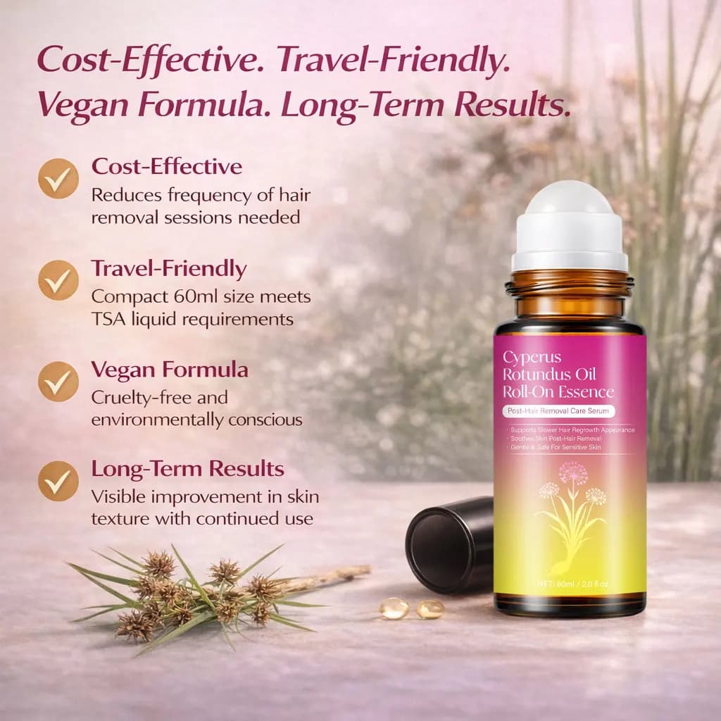Huile de Cyperus Rotundus en roll-on, huile naturelle de Cyperus Rotundus pour l'épilation, réduit la repousse des poils indésirables, apaise la peau
