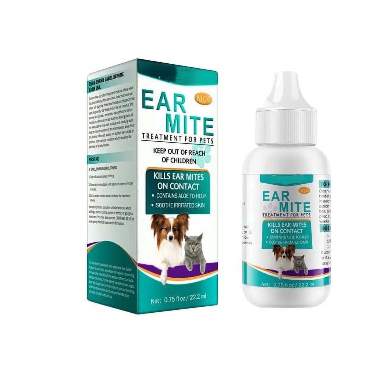 Chiens Earmite huile oreille mitétraitement pour chiens et chats canaux d'oreille pour animaux de compagnie chats Earmite nettoyeurs d'oreille pour animaux de compagnie lavage d'oreille pour animaux d
