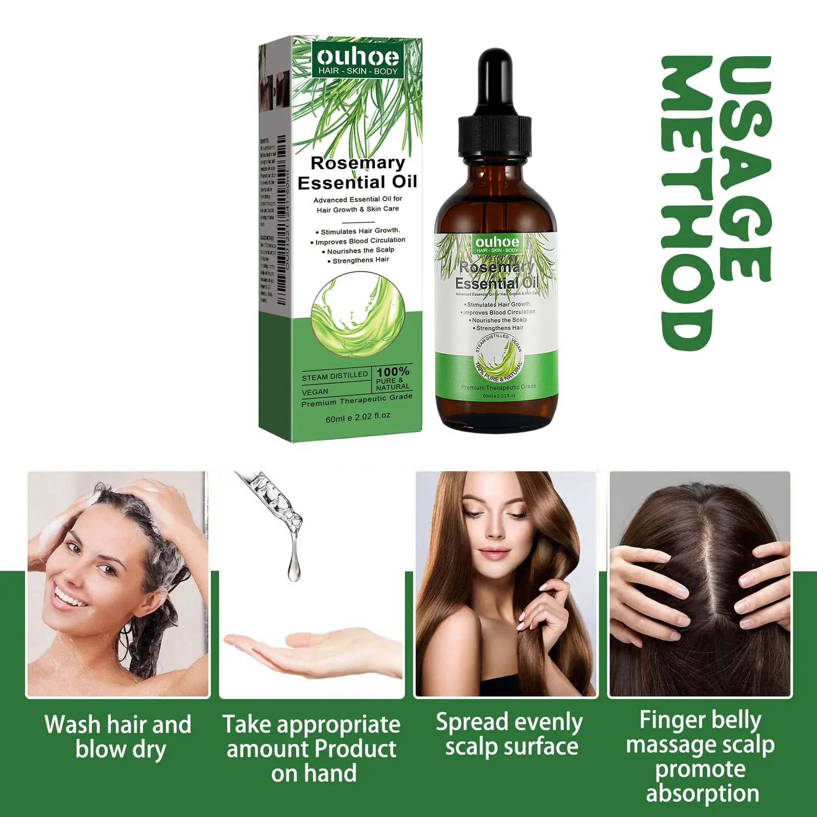Huile de croissance des cheveux au romarin Anti-frisottis Traitement des pellicules Cuir chevelu endommagé Nourrissant Anti perte de cheveux Sérum Huile essentielle de romarin pur