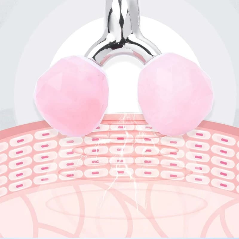 Rouleau de Massage 3D en Quartz Rose pour le visage, outil de soin de la peau, enlève les rides fines du cou et du menton