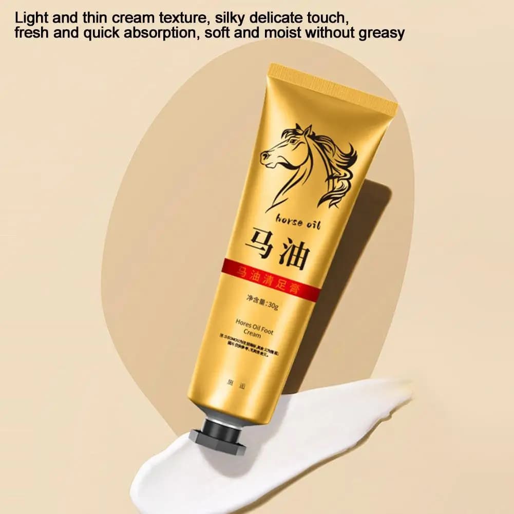 Crème Premium Hydratante à l'Huile de Cheval pour Mains et Pieds – Soin Réparateur pour Peaux Sèches et Gercées – Adoucit la Peau