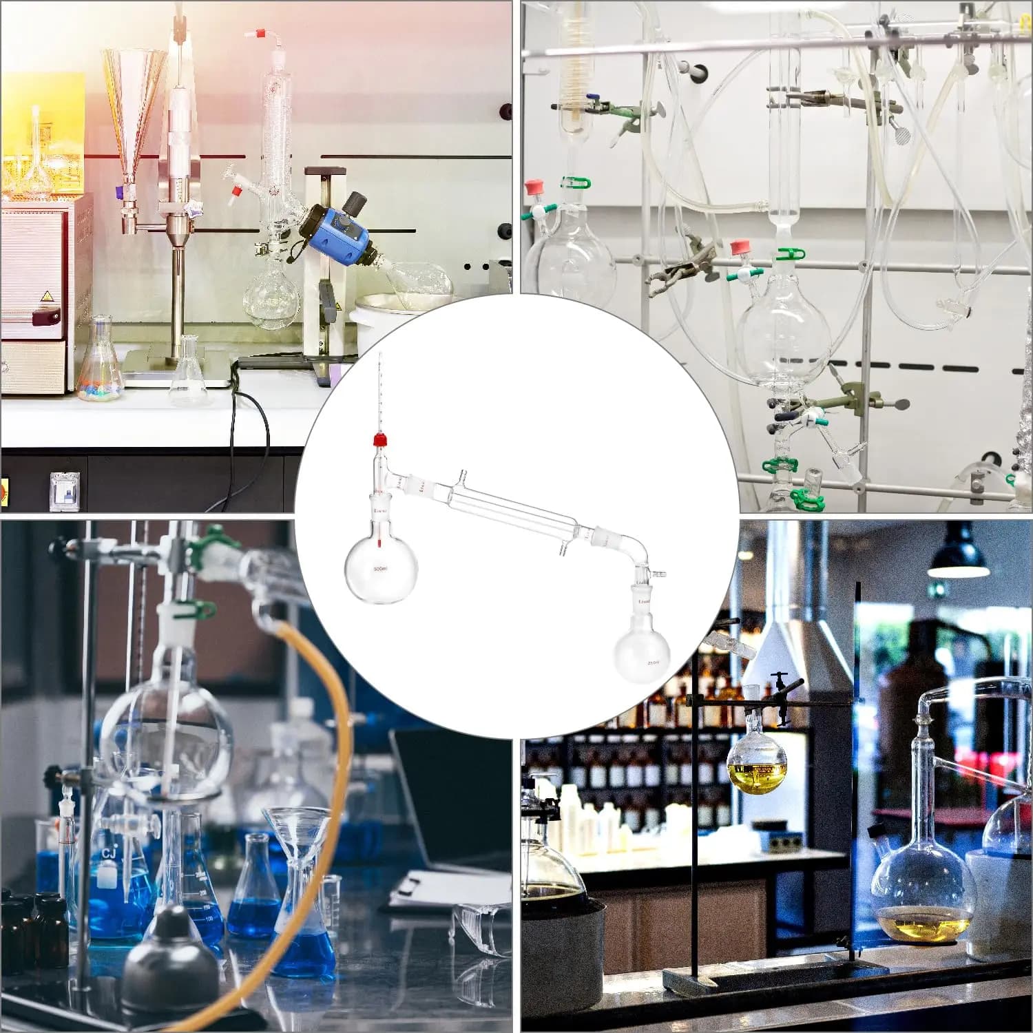 Ensemble de distillation de laboratoire de 500 ml en verre borosilicate avec joint standard 24/29, adapté aux huiles essentielles et aux extraits aqueux de laboratoire