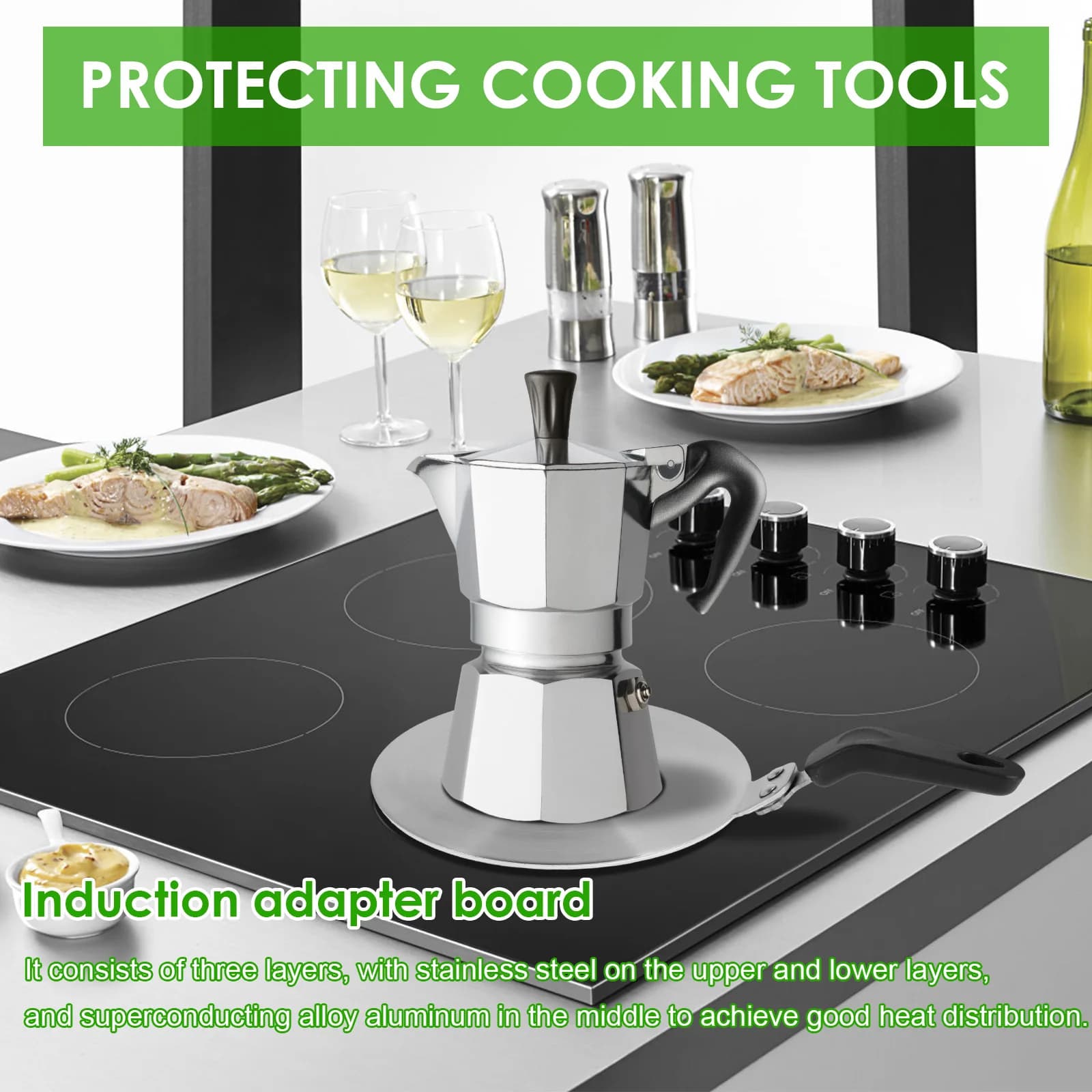 Plaque de diffuseur de chaleur, plaque d'adaptation d'induction en acier inoxydable 13cm/20cm, diffuseur de chaleur rond, ustensiles de cuisine, poêle, diffuseur d'induction de chaleur