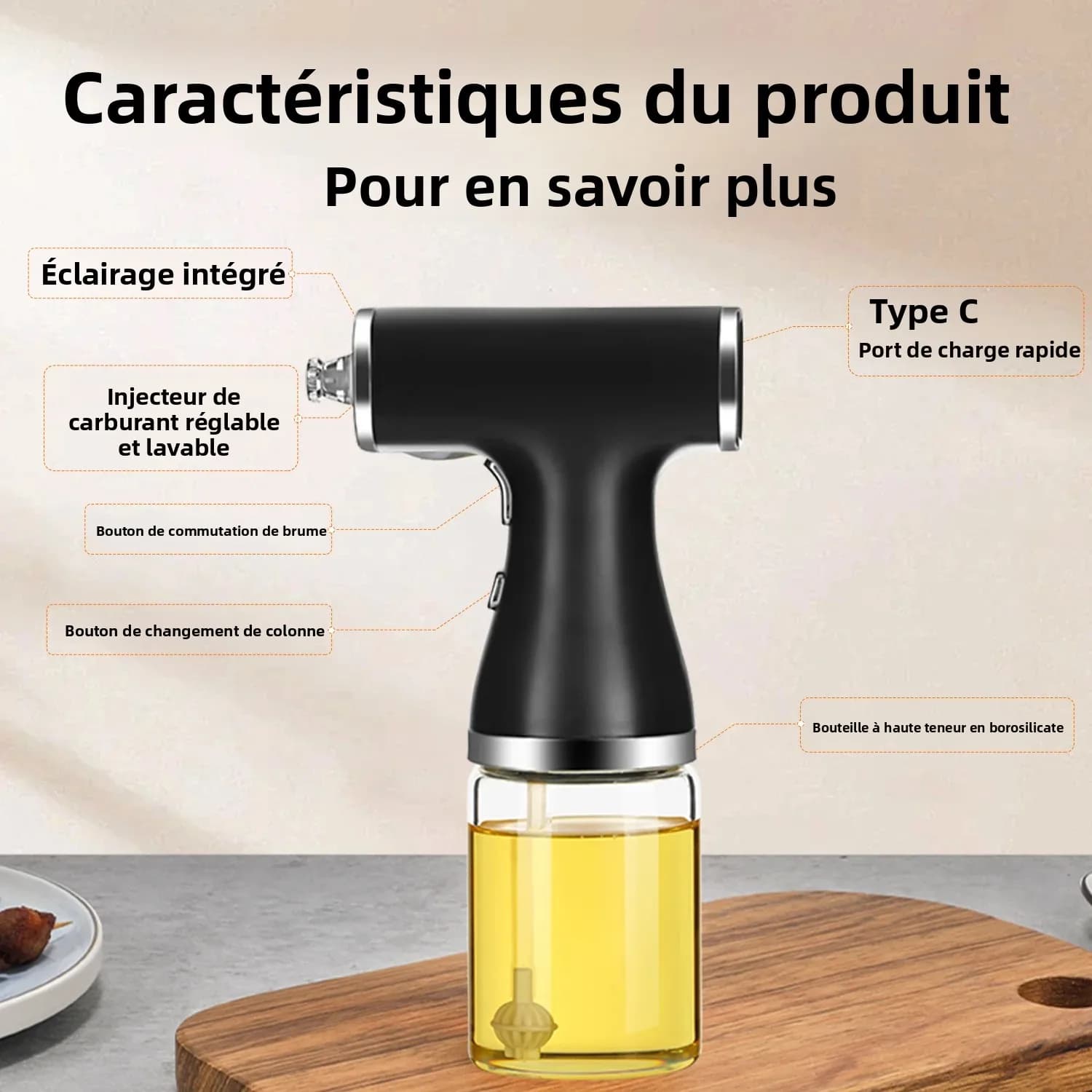 Bouteille pulvérisateur d'huile électrique – Outil de contrôle d'huile double mode pour une cuisine saine, qualité alimentaire, facile à nettoyer, idéal pour frire et grillades