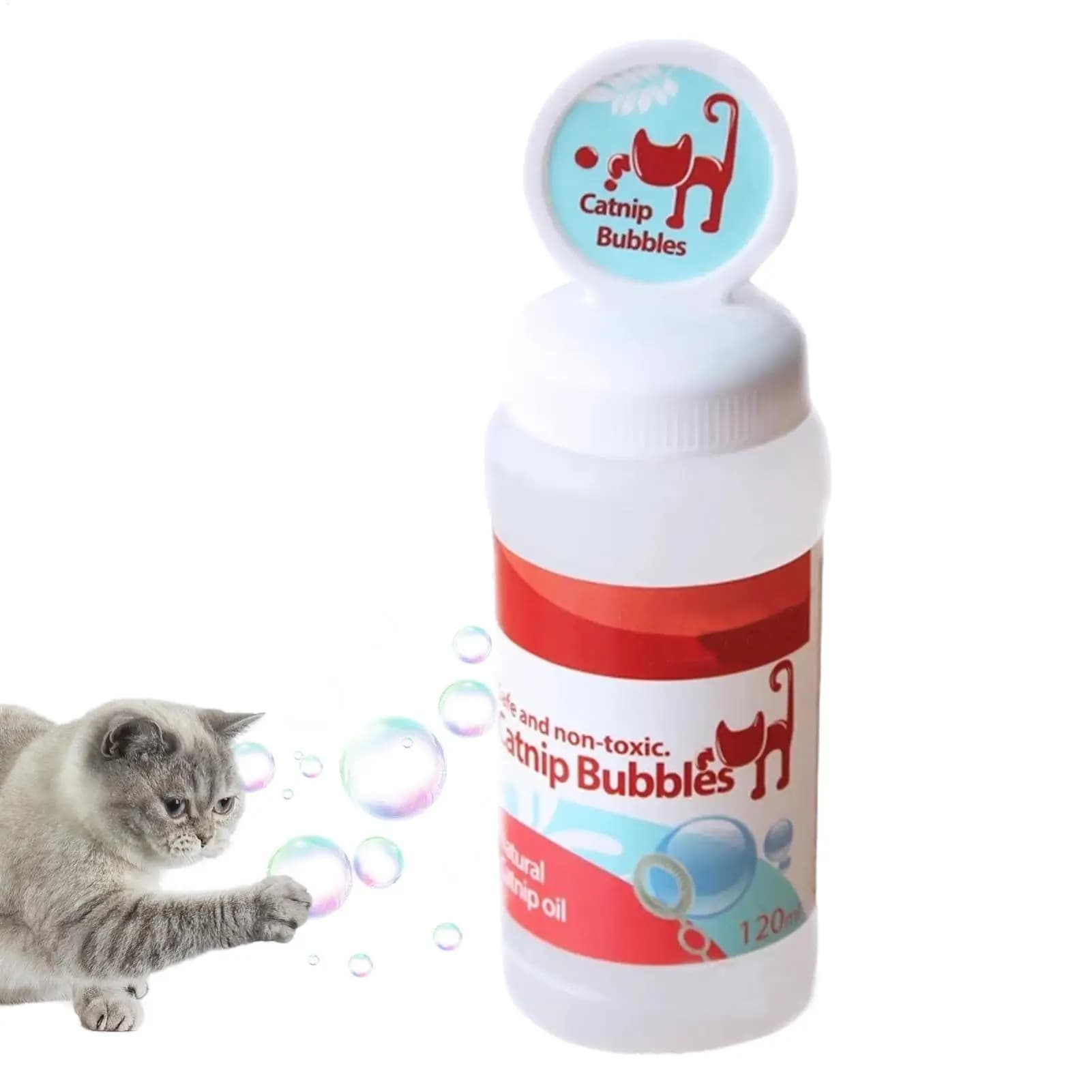 Savon à bulles à la catnip 120 ml, spray d'huile essentielle de catnip, jouets interactifs pour chat, bulles amusantes, jouets interactifs pour animaux de compagnie, sûrs et inoffensifs