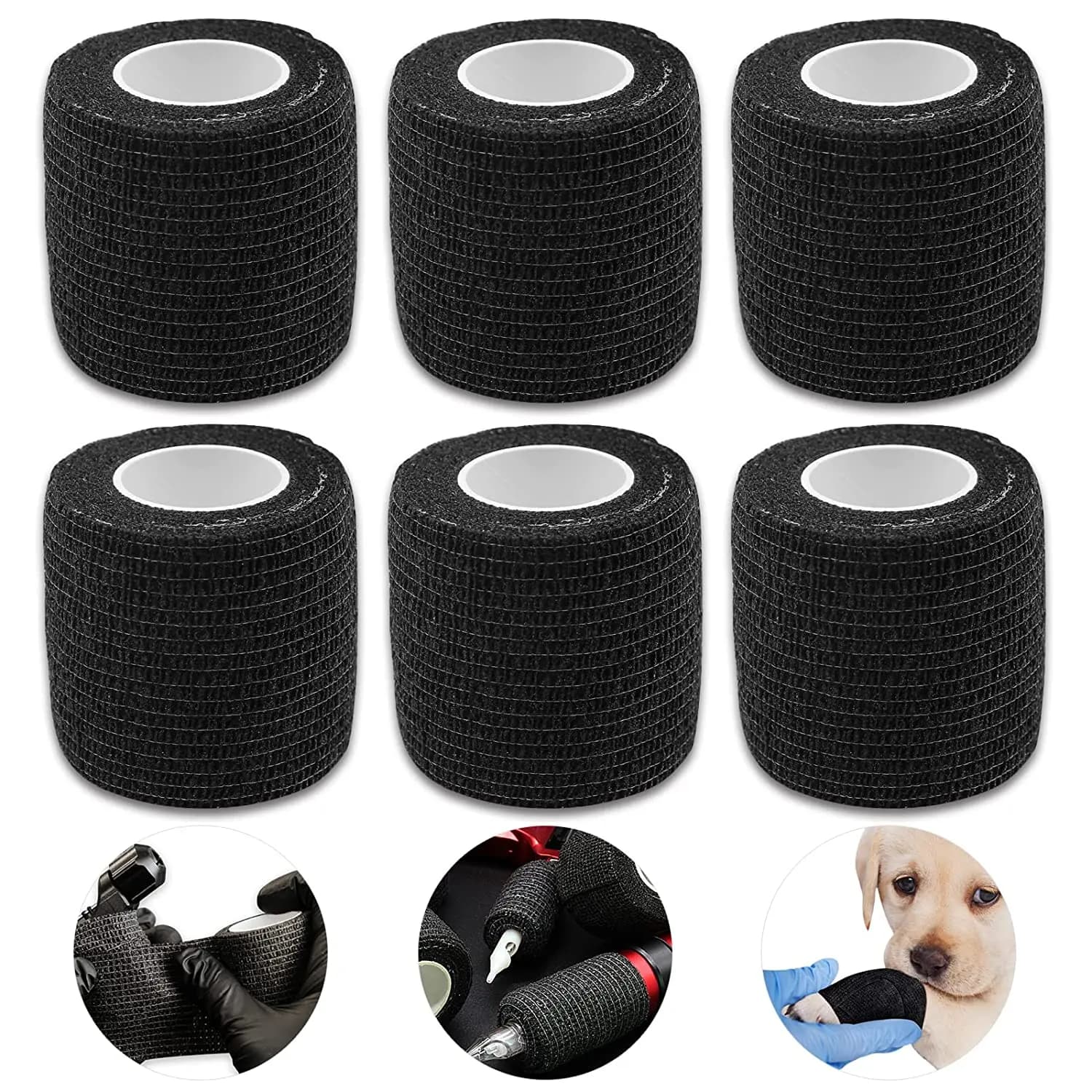 8/12/24 rouleaux noir 5*450 cm jetable cohésif tatouage Grip bande enveloppement élastique bandes rouleaux pour Machine à tatouer poignée accessoires