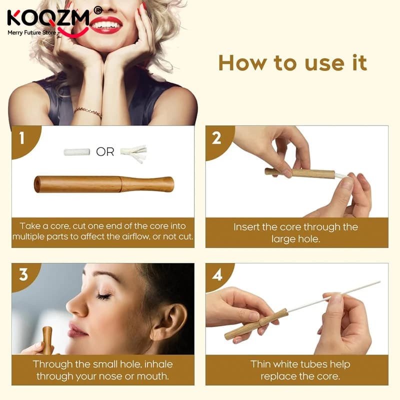 Inhalateur sans fumée Quit Stick, inhalateur d'aromathérapie pour huiles essentielles, inhalateur pour arrêter de fumer, diffuseur personnel en bois