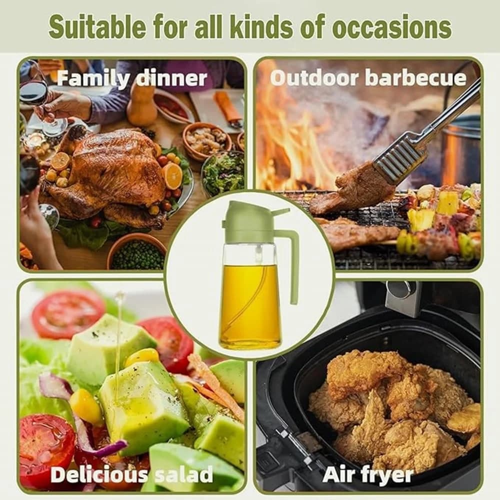 Flacon pulvérisateur d'huile et verseur 2 en 1 avec contrôle précis – Distributeur d'huile de cuisine portable pour la cuisson, la salade, la pâtisserie et le grillades