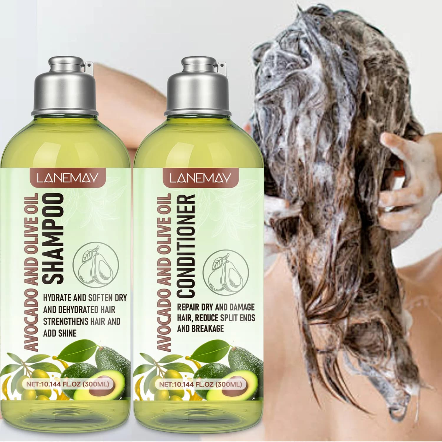 Ensemble shampoing et après-shampoing à l'avocat et à l'huile d'olive – 300 ml + 300 ml. Spécialement conçu pour les cheveux secs et abîmés, ce duo nourrissant h