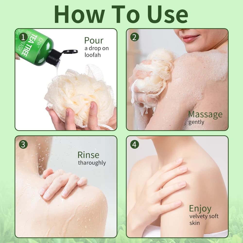 Gel Douche EJW Tea Tree Anti-Odeur, Élimination de l'Acné du Dos, Hydratation Longue Durée, Équilibre de la Barrière Cutanée, Nettoyant Corporel.