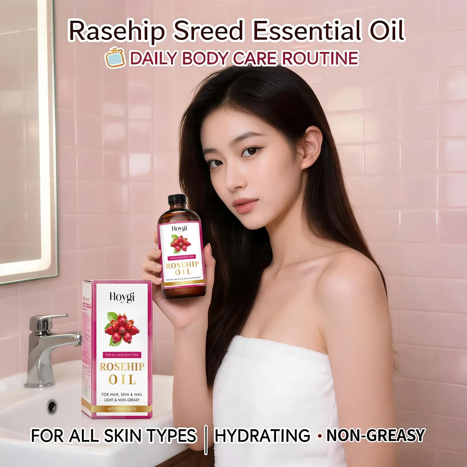 Huile Essentielle Apaisante de Graines de Rose Musquée pour Cheveux