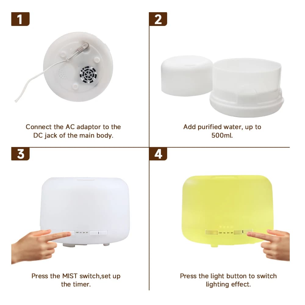Humidificateur d'air diffuseur d'huile essentielle 500ML brumisateur à brume fraîche ultrasonique
