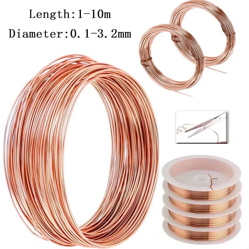 Fil de cuivre pur T2, 1 à 3 rouleaux, 0.1 à 3.2mm, bobine de fil de cuivre nu et émaillé 1-10M pour l'artisanat de bricolage, projets électriques, expédition rapide