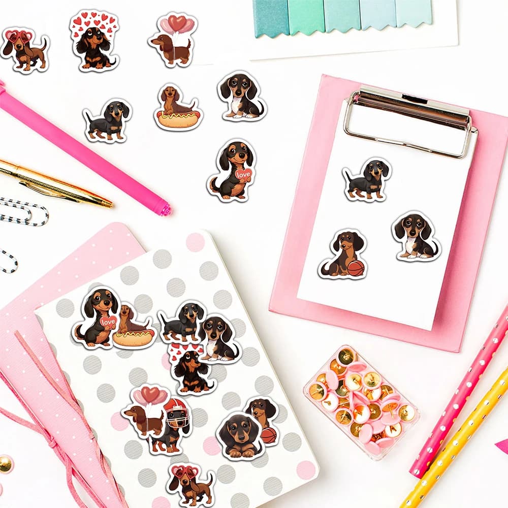 Autocollant en rouleau de dessin animé de chien de saucisse mignon, autocollant de sceau d'enveloppe de compte à main, autocollant décoratif étanche 500 pièces