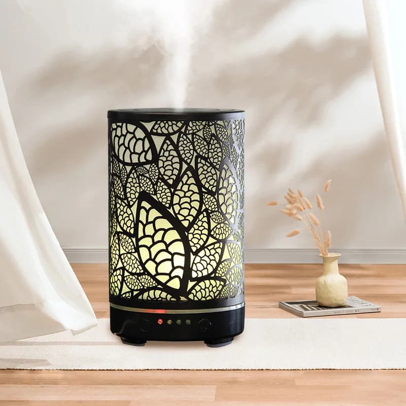 Diffuseur d'arôme en fer, feuilles creuses, humidificateur d'air ultrasonique, humidificateur de bureau, appareils ménagers intelligents, décoration de salle avec lumière Led