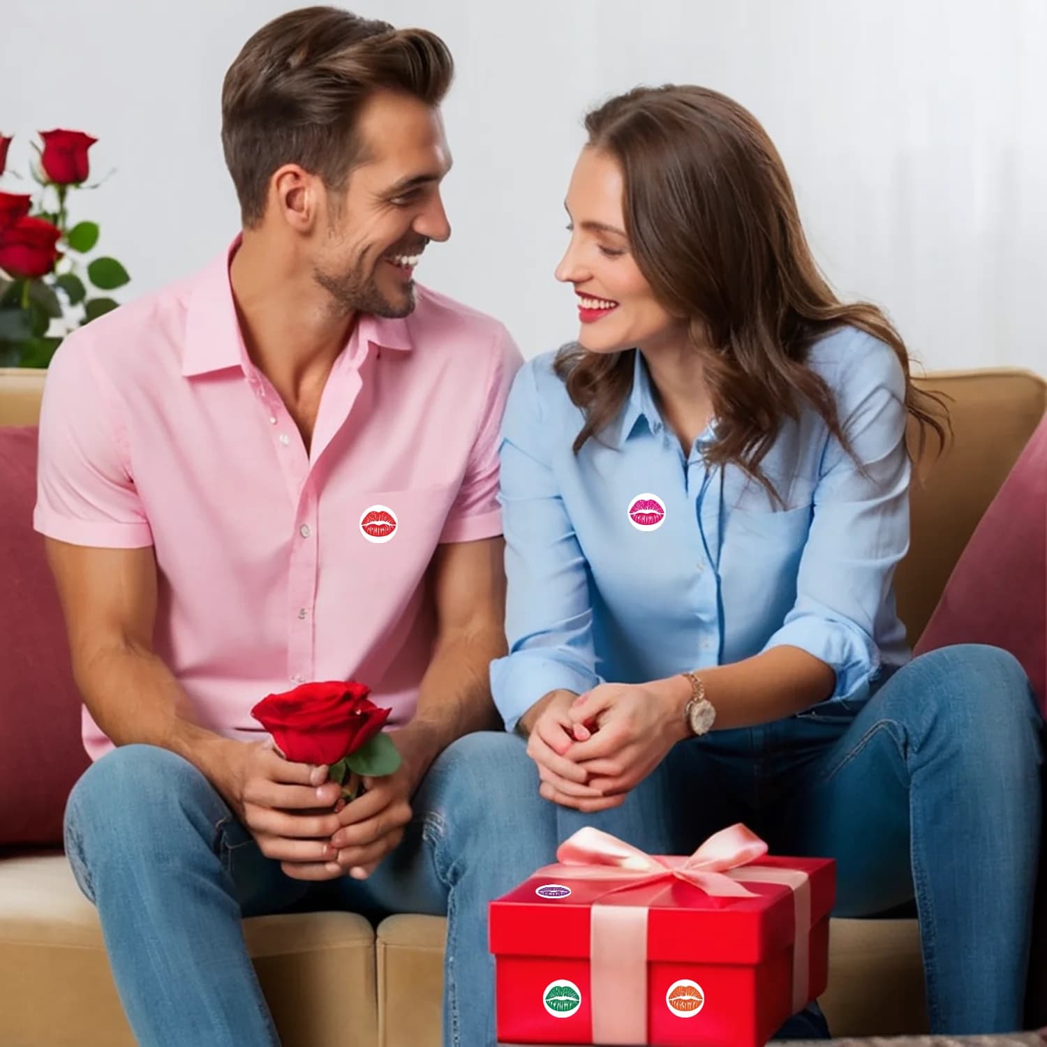 Rouleau d'autocollants Love Kiss, 8 couleurs, 2.5cm/1 pouces, décalcomanies, cadeaux d'ornement, adaptés à diverses emballages cadeaux, étiquettes de décoration pour la maison, 1 rouleau (500 pièces)