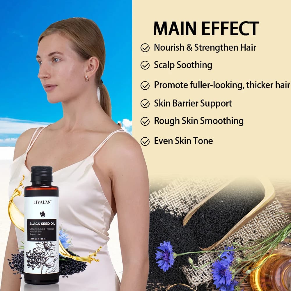 Huile de cumin noir 100 ml pour les soins capillaires, renforce et conditionne le cuir chevelu, pressée à froid, nourrit les ongles, hydrate la peau, massage corporel
