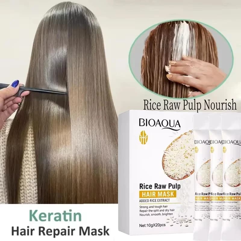 Masque capillaire à la kératine, réparation rapide des cheveux crépus endommagés, doux, lisse et brillant, Nutrition du riz, hydratant, nourrissant, après-shampooing
