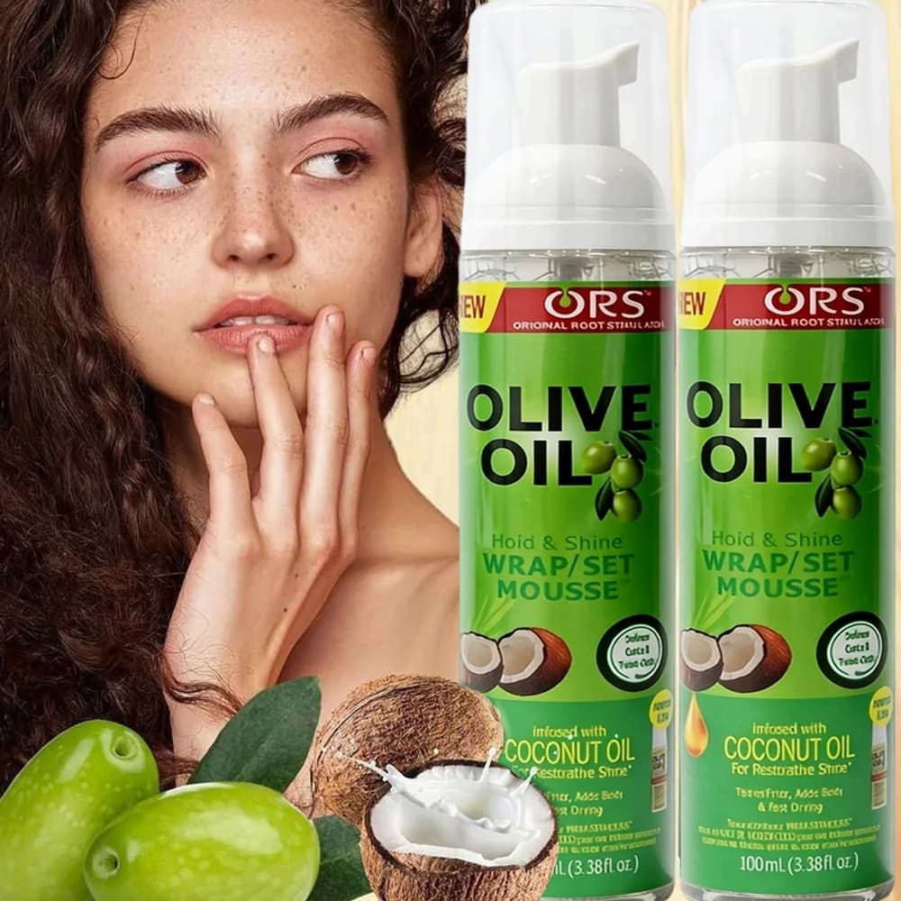Mousse pour cheveux bouclés (100 ml) pour perruques, mousse coiffante à l'huile d'olive à tenue forte, mousse anti-frisottis pour coiffer les cheveux des femmes