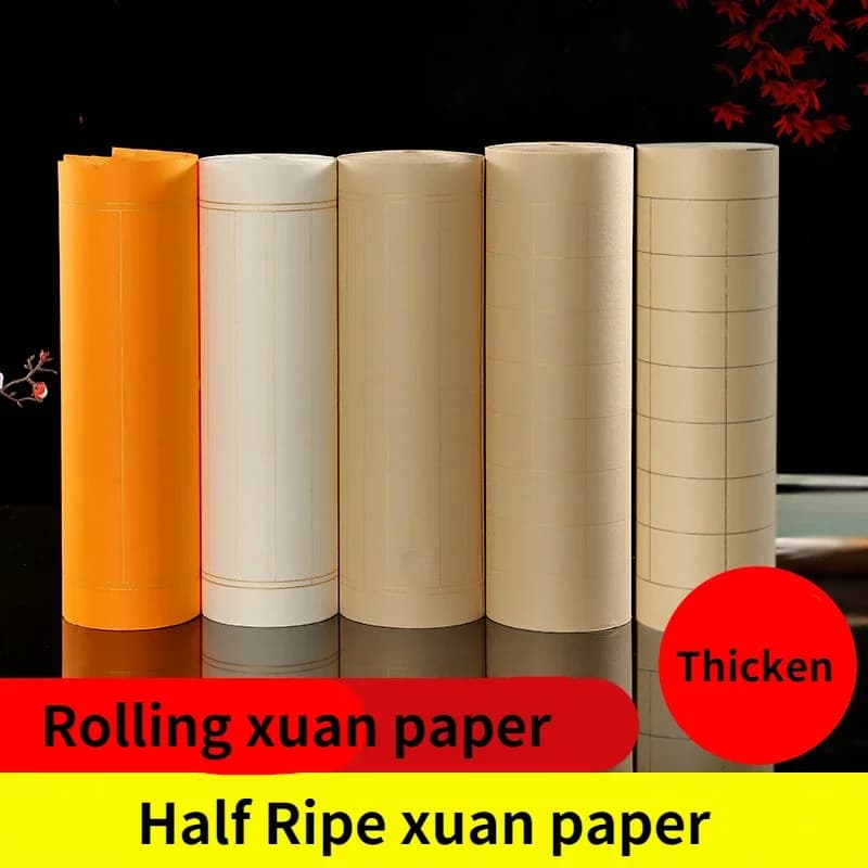Papier de calligraphie carré roulant à grilles Xuan, papier de riz à moitié mûr, stylo pinceau pour débutants, pratique de l'écriture