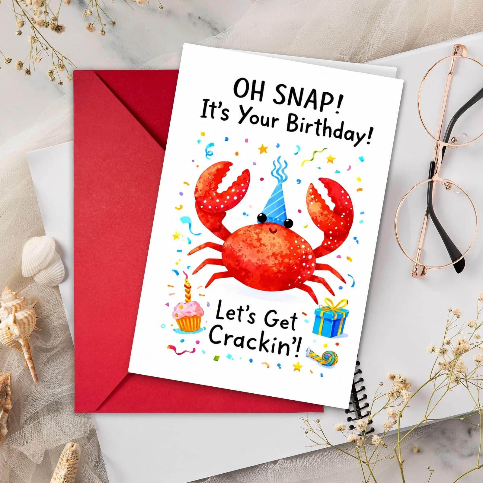 Carte d'anniversaire amusante avec un crabe rouge : OH SNAP! C'est ton anniversaire !