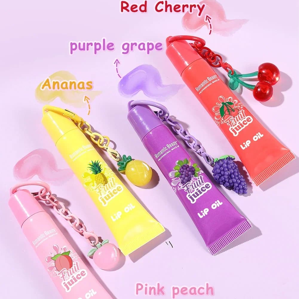 Huile à lèvres fruitée pour femme avec porte-clés – Hydratante, nourrissante et portable – Gloss à lèvres effet jus de fruits