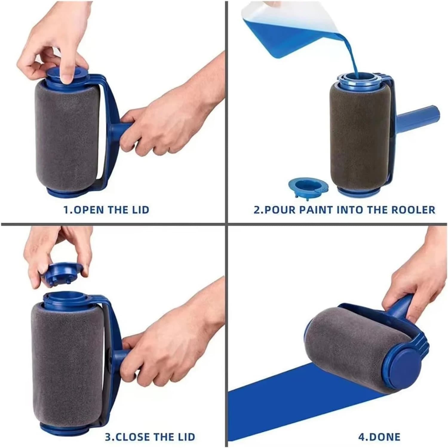 Rouleau de peinture rechargeable facile à remplir avec rangement intégré pour peindre les murs, les plafonds, outil de décoration intérieure efficace