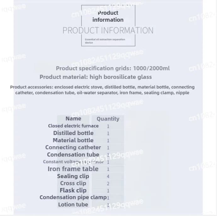 Appareil de séparation en verre pour l'extraction d'huiles essentielles 2000 ml, équipement de distillation de la rosée, machine à distiller l'eau, kits de verrerie