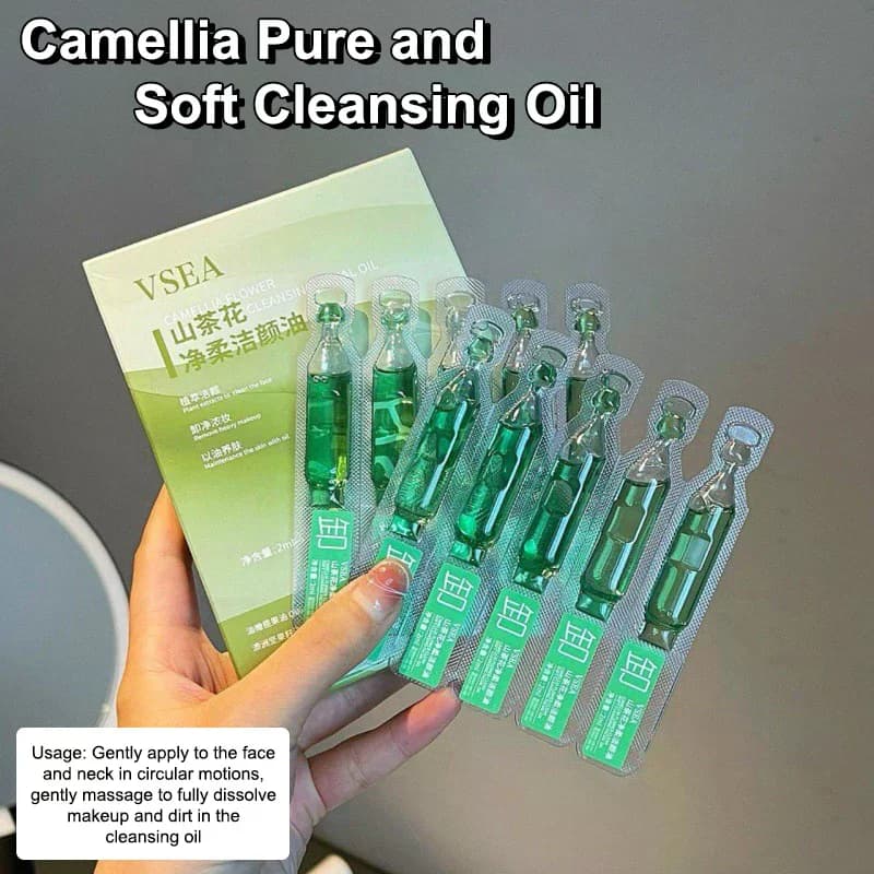 Huile démaquillante naturelle à base de camélia, 2ml x 10 pièces, huile démaquillante trois-en-un pour les yeux, les lèvres et le visage, emballage individuel portable pour voyage