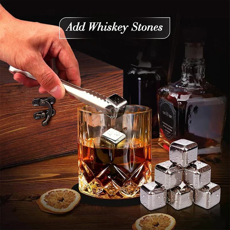 Pierres à whisky, coffret cadeau verres à whisky, pierres à whisky pour refroidir dans une boîte en bois artisanale – Rafraîchissement sans dilution