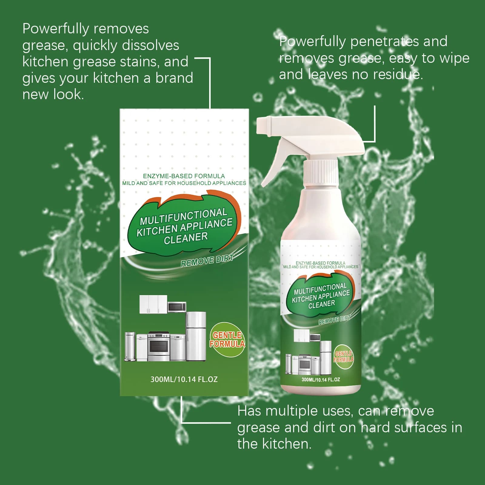 Nettoyant Dégraissant pour Appareils de Cuisine, Dissolvant de Taches d'Huile, Spray Anti-Odeur, Nettoyant Multifonctionnel pour Graisses Tenaces 300ml